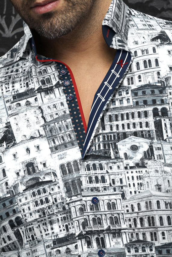 Au Noir 360° Stretch Shirt  | ETHAN, White/Blue - Caswell's Fine Menswear