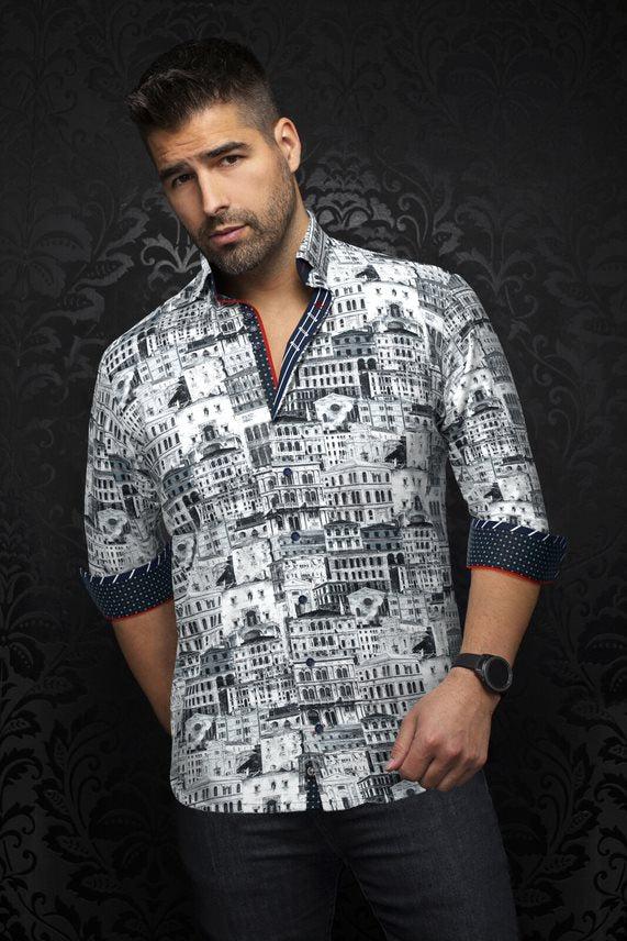 Au Noir 360° Stretch Shirt  | ETHAN, White/Blue - Caswell's Fine Menswear