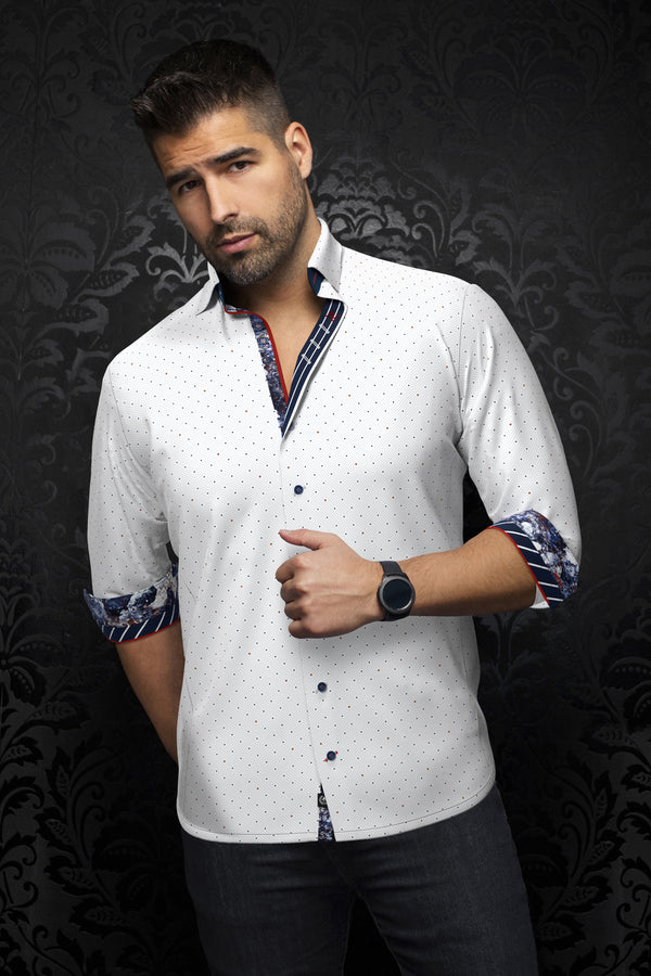 Au Noir Shirt | LANZANI, White/Tabacco - Caswell's Fine Menswear