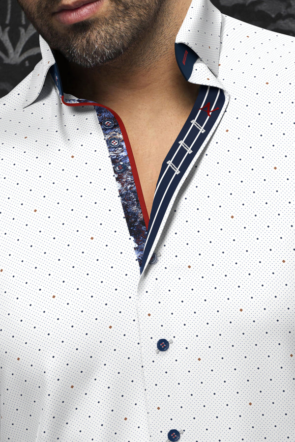 Au Noir Shirt | LANZANI, White/Tabacco - Caswell's Fine Menswear