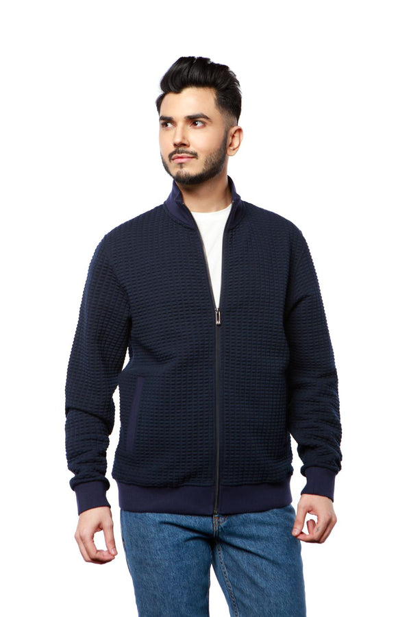 7 Downie Brixton Full Zip Sweater, Navy - Caswell's Fine Menswear