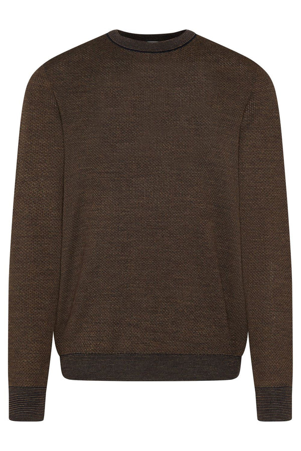 Bugatti Crew Neck Sweater, Brown - Caswell's Fine Menswear