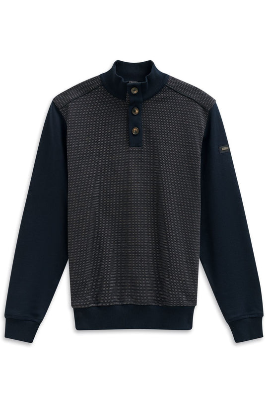 Bugatti i Sweater Button Mock | Navy/Brown