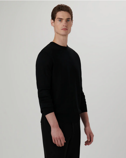 Bugatchi Super Merino Solid Crew Neck Sweater, Caviar - Caswell's Fine Menswear