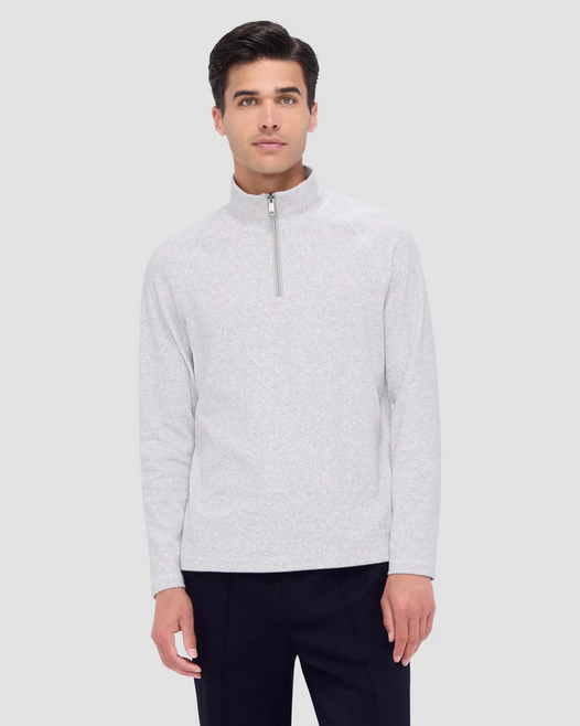Bugatchi Diagonal Pinstripe Quarter Zip Pull Over | Cement - Caswell's Fine Menswear