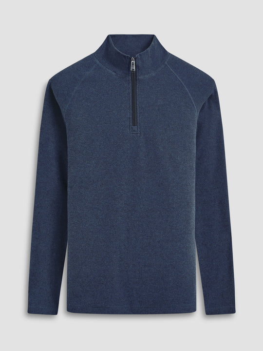 Bugatchi Diagonal Pinstripe Quarter Zip Pull Over | Navy