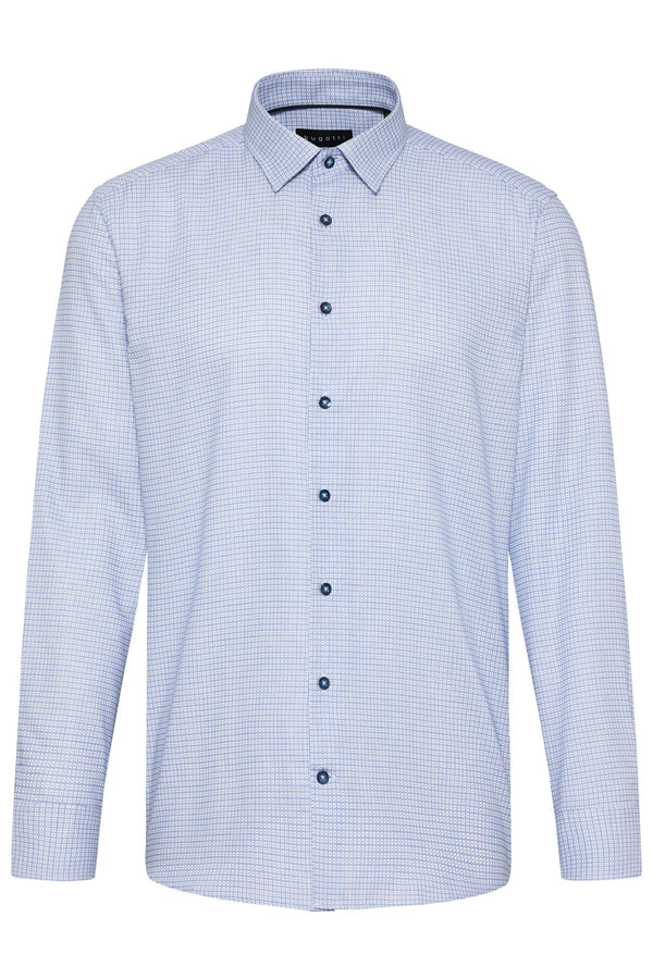 Bugatti Shirt Long Sleeve, White/Blue - Caswell's Fine Menswear