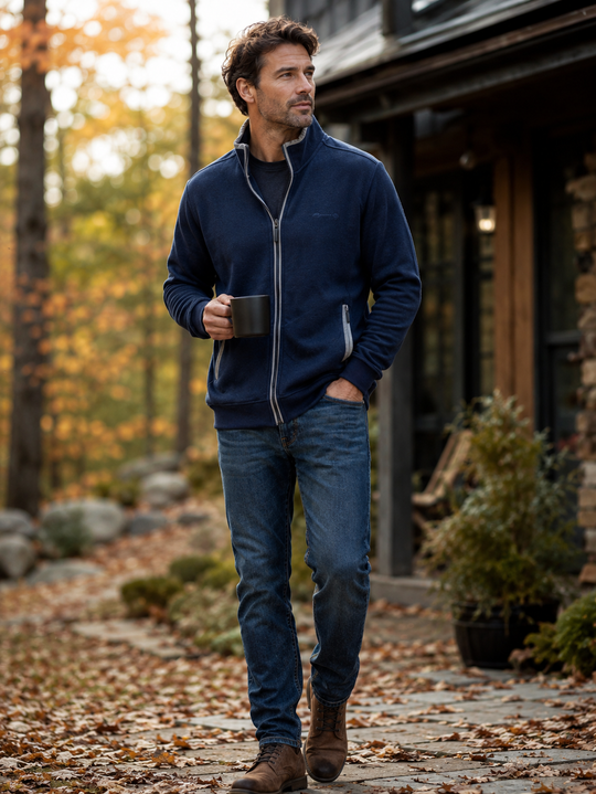 Ethnic Blue Full Zip Sweater | Petrol