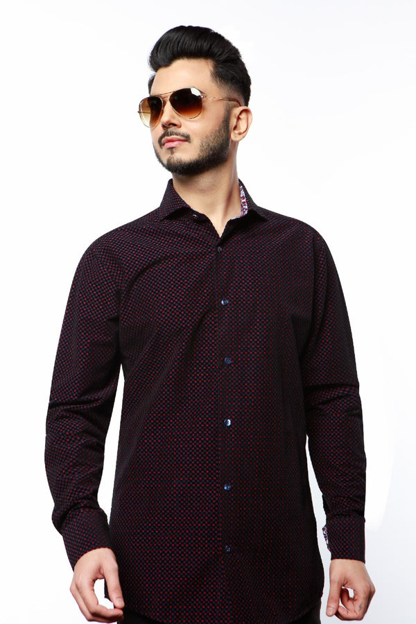 7 Downie Street Shirt Long Sleeve, Black/Red - Caswell's Fine Menswear