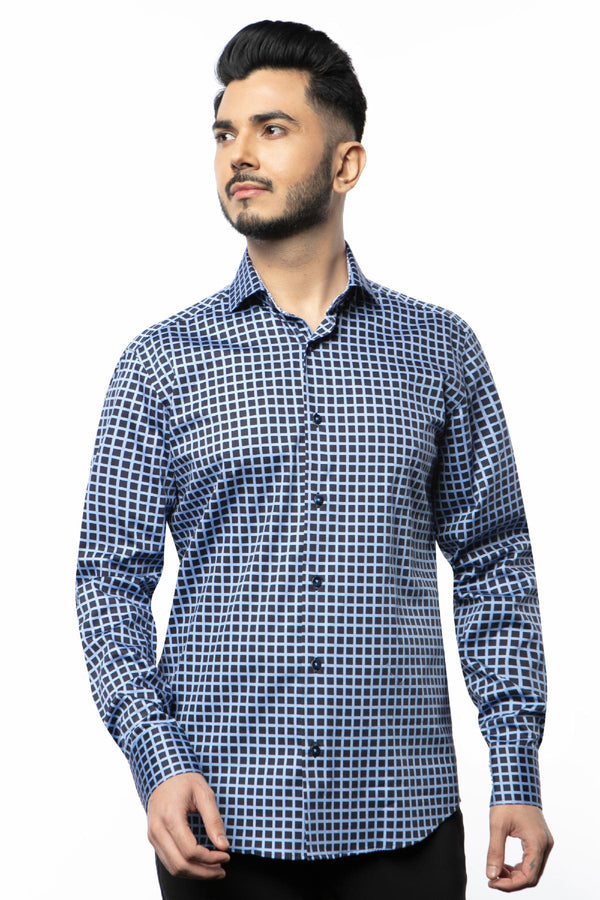 7 Downie Street Shirt Long Sleeve, Blue - Caswell's Fine Menswear