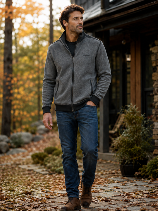 Pull bleu « Ethnic » à fermeture éclair intégrale | Vert anthracite