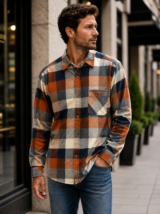 Chemise en flanelle Point Zero | Bleu marine/Marron