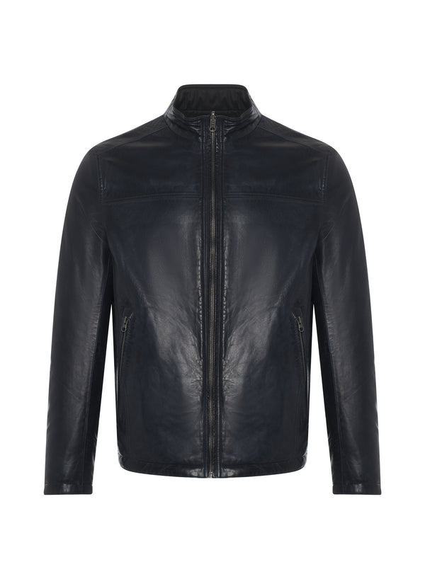 Regency Lucio Leather Jacket | Navy/Black - Caswell's Fine Menswear