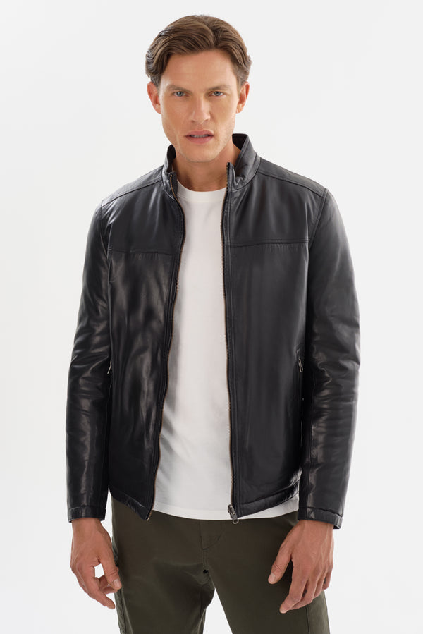 Regency Lucio Leather Jacket | Navy/Black - Caswell's Fine Menswear