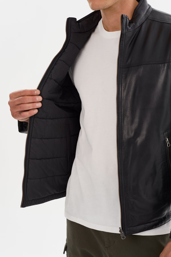 Regency Lucio Leather Jacket | Navy/Black - Caswell's Fine Menswear