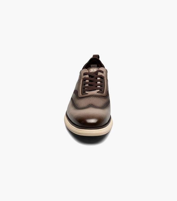 Stacey Adams Edgewood Wingtip Elastic Lace Up | Taupe - Caswell's Fine Menswear