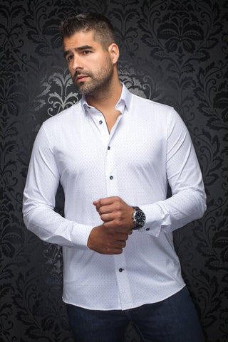 Au Noir Shirt Alexander Extra Strech NDL, White/Blue - Caswell's Fine Menswear