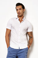 Short Sleeve Shirt Kent Collar, White - Caswell's Fine Menswear