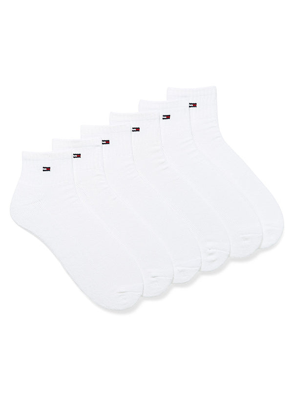 TOMMY HILFIGER QUARTER TOP SOCKS 6 PACK WHITE - Caswell's Fine Menswear