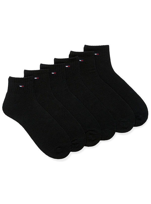 TOMMY HILFIGER QUARTER TOP SOCKS 6 PACK BLACK - Caswell's Fine Menswear