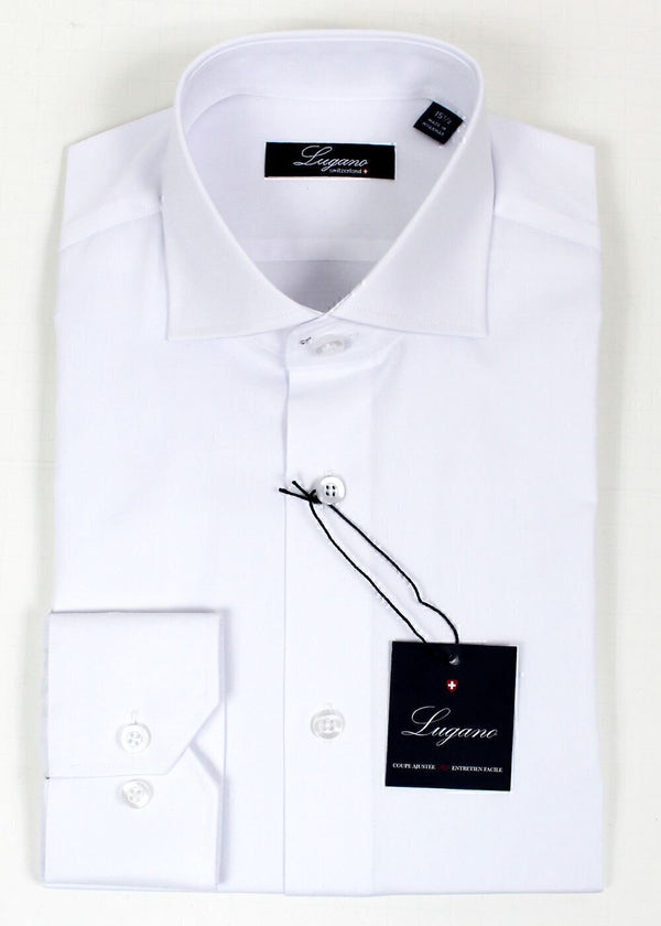 LUGANO SLIM FIT DRESS SHIRT IN WHITE - Caswell's Fine Menswear