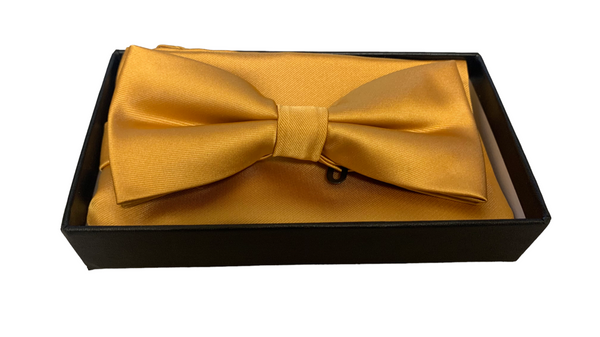 Bow Tie Set (Bow Tie & Pocket Square), Gold - Caswell's Fine Menswear