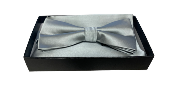 Bow Tie Set (Bow Tie & Pocket Square), Silver - Caswell's Fine Menswear