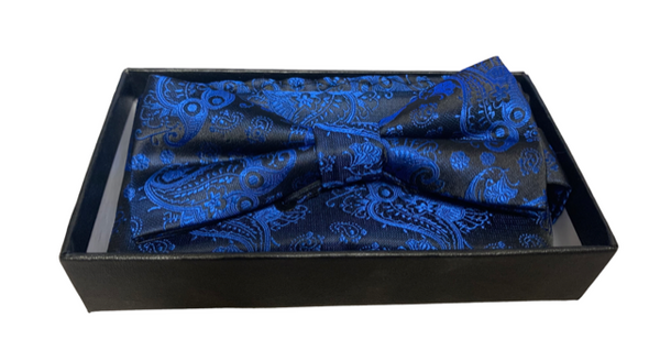 Bow Tie Set ( Bow Tie & Pocket Square), Blue Paisley - Caswell's Fine Menswear
