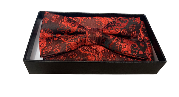 Bow Tie Set (Bow Tie & Pocket Square) Red Paisley - Caswell's Fine Menswear