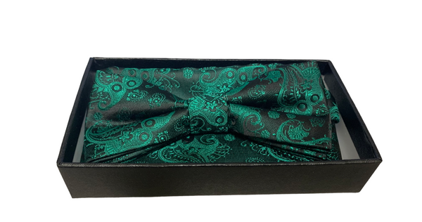 Bow Tie Set (Bow Tie & Pocket Square) Green Paisley - Caswell's Fine Menswear