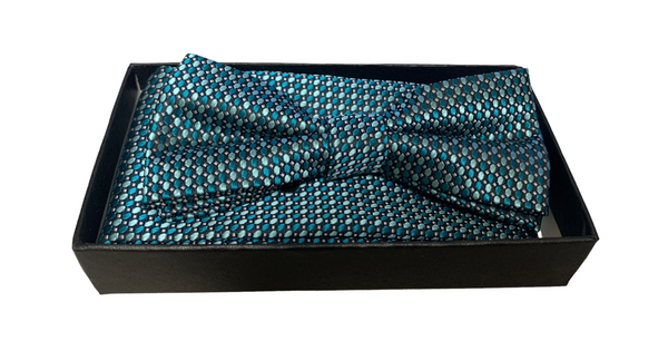 Bow Tie Set (Bow Tie & Pocket Square), Teal Pattern - Caswell's Fine Menswear