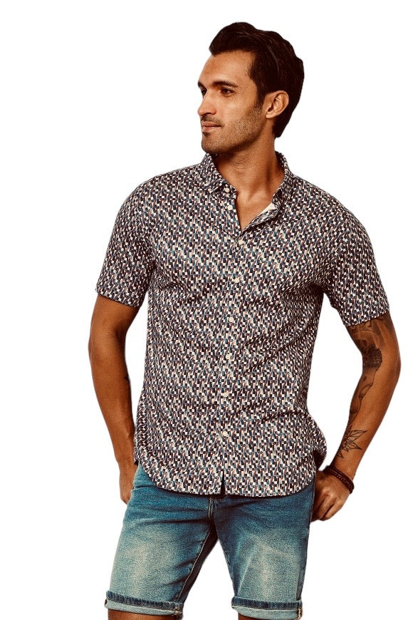 Short Sleeve Shirt Kent Collar, Multi - Caswell's Fine Menswear