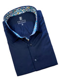 Short Sleeve Shirt Kent Collar, Navy - Caswell's Fine Menswear