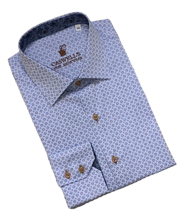 Made in Italy Long Sleeve Shirt, Blue - Caswell's Fine Menswear