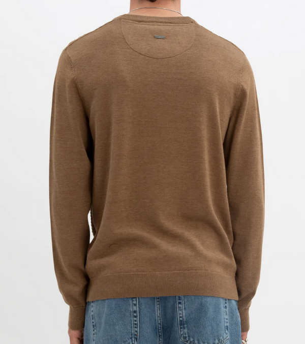 POINT ZERO Cotton V-Neck Fine Gauge Sweater Bark Mix - Caswell's Fine Menswear