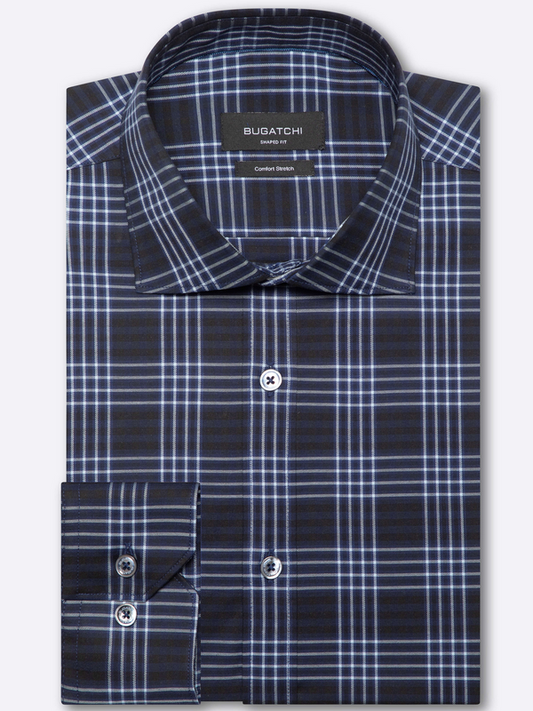BUGATCHI WOVEN SHIRT SHAPED FIT LONG SLEEVE / NAVY - Caswell's Fine Menswear