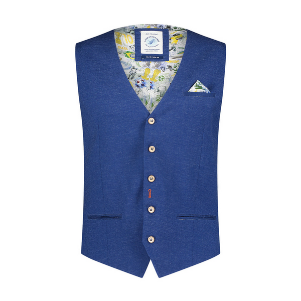 Waistcoat Linen Look Brasil, Blue - Caswell's Fine Menswear