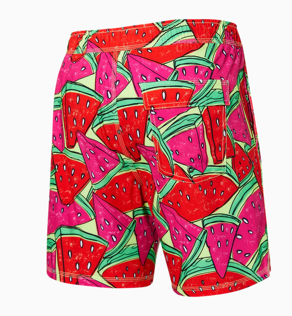 Oh Buoy Swim Trunks 7", Mega Mega Melon- Red - Caswell's Fine Menswear
