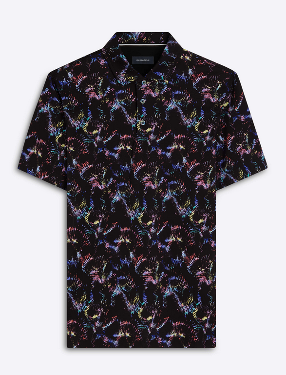 Digital Print Polo Shirt, Black - Caswell's Fine Menswear