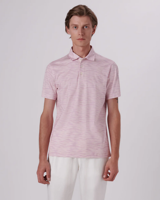 Victor Striated Print Ooohcotton Polo, Apricot - Caswell's Fine Menswear