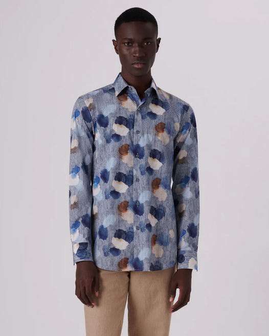 Julian Abstract Print Shirt, Air Blue - Caswell's Fine Menswear