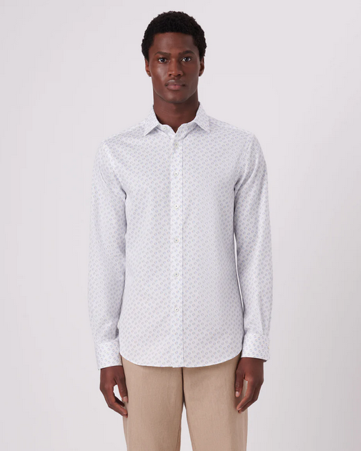 Axel Geometric Print Shirt, White - Caswell's Fine Menswear