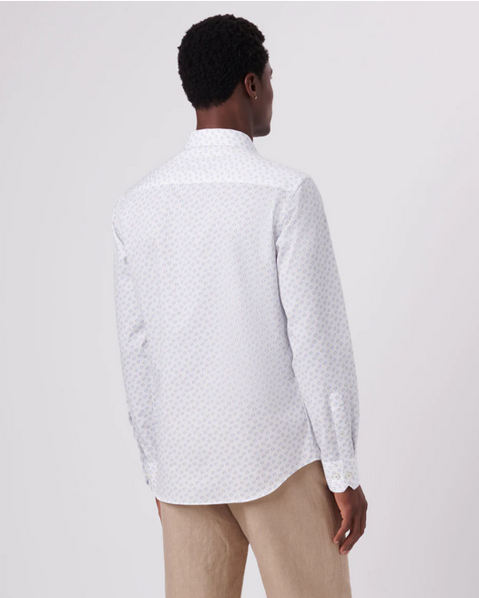 Axel Geometric Print Shirt, White - Caswell's Fine Menswear