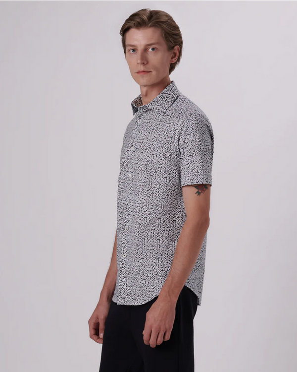 Miles Abstract Print Ooohcotton Shirt, Black - Caswell's Fine Menswear