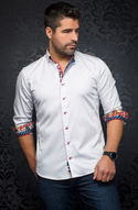 Shirt Long Sleeve Palmer, White Fuchsia - Caswell's Fine Menswear