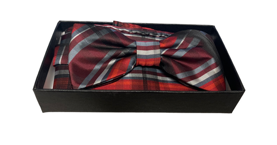 Bow Tie Set (Bow Tie & Pocket Square) Red Plaid