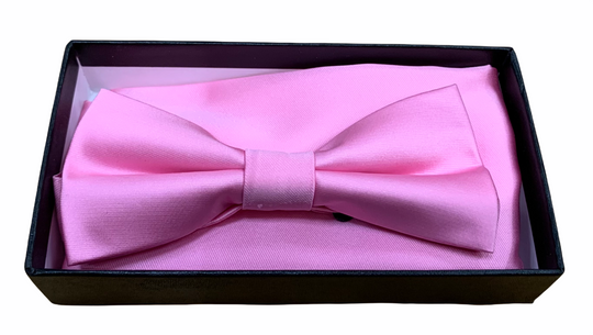 CASWELL'S BOW & POCKET SQUARE TIE SET LIGHT PINK