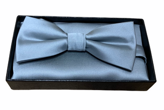 CASWELL'S BOW TIE & POCKET SQUARE SET SILVER - Caswell's Fine Menswear