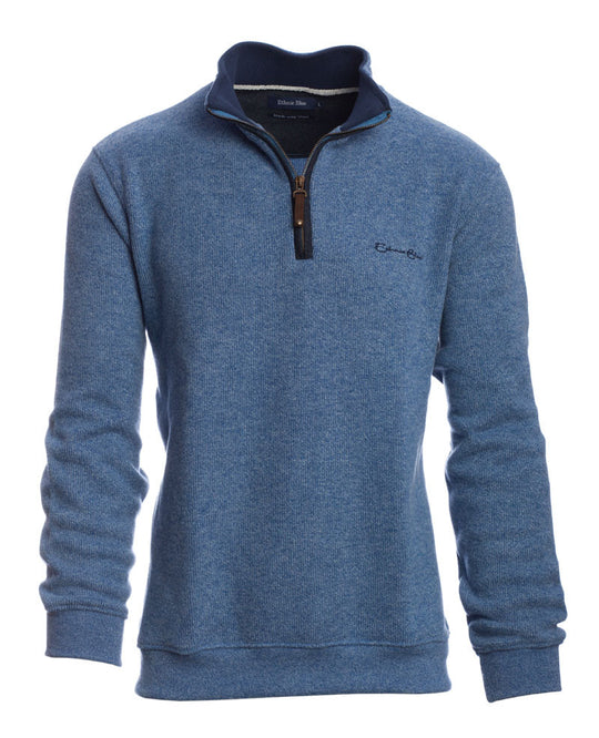 Ethnic Blue 1/4 Zip Sweater with Wool Soft Touch | Sky Blue