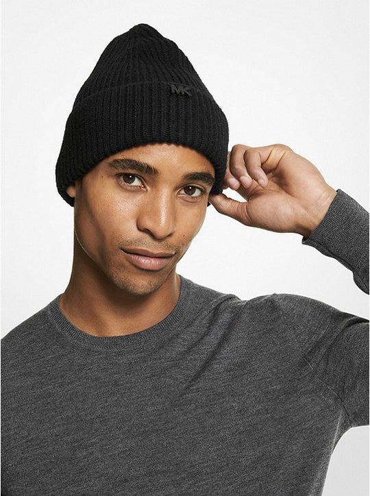 Ribbed Knit Beanie Hat, Black